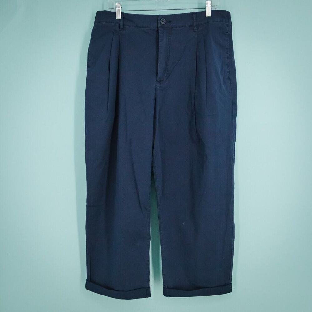 Pistola Size 32 Blue Estelle Mid Rise Trouser Pleated Crop Cuffed Cotton Pants